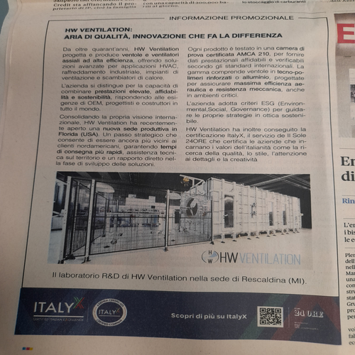 HW Ventilation su Il Sole 24 Ore